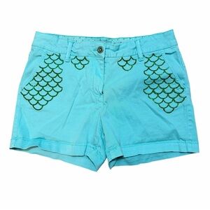 Land 'n Sea Shorts Womens 8 Blue Mermaid Scale Embroidered Chino Beach Summer